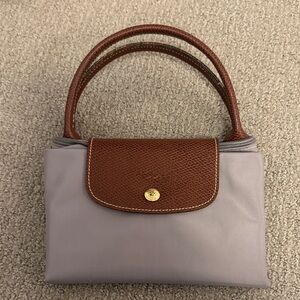Longchamp  Gray Bag with Brown Leather Trim